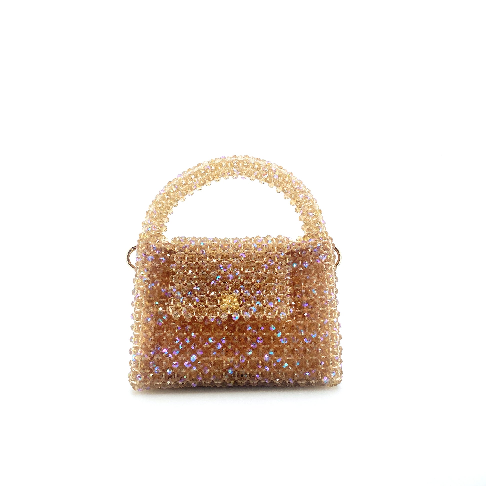 beige beaded handbag. on white background
