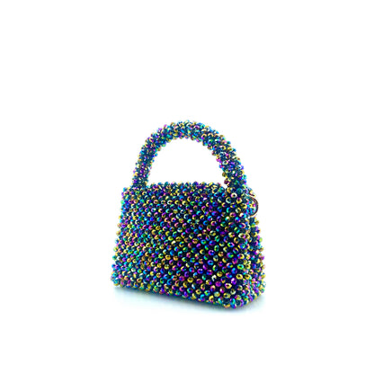 multicoloured rainbow beaded bag. on white background