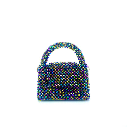 multicoloured rainbow beaded bag. on white background