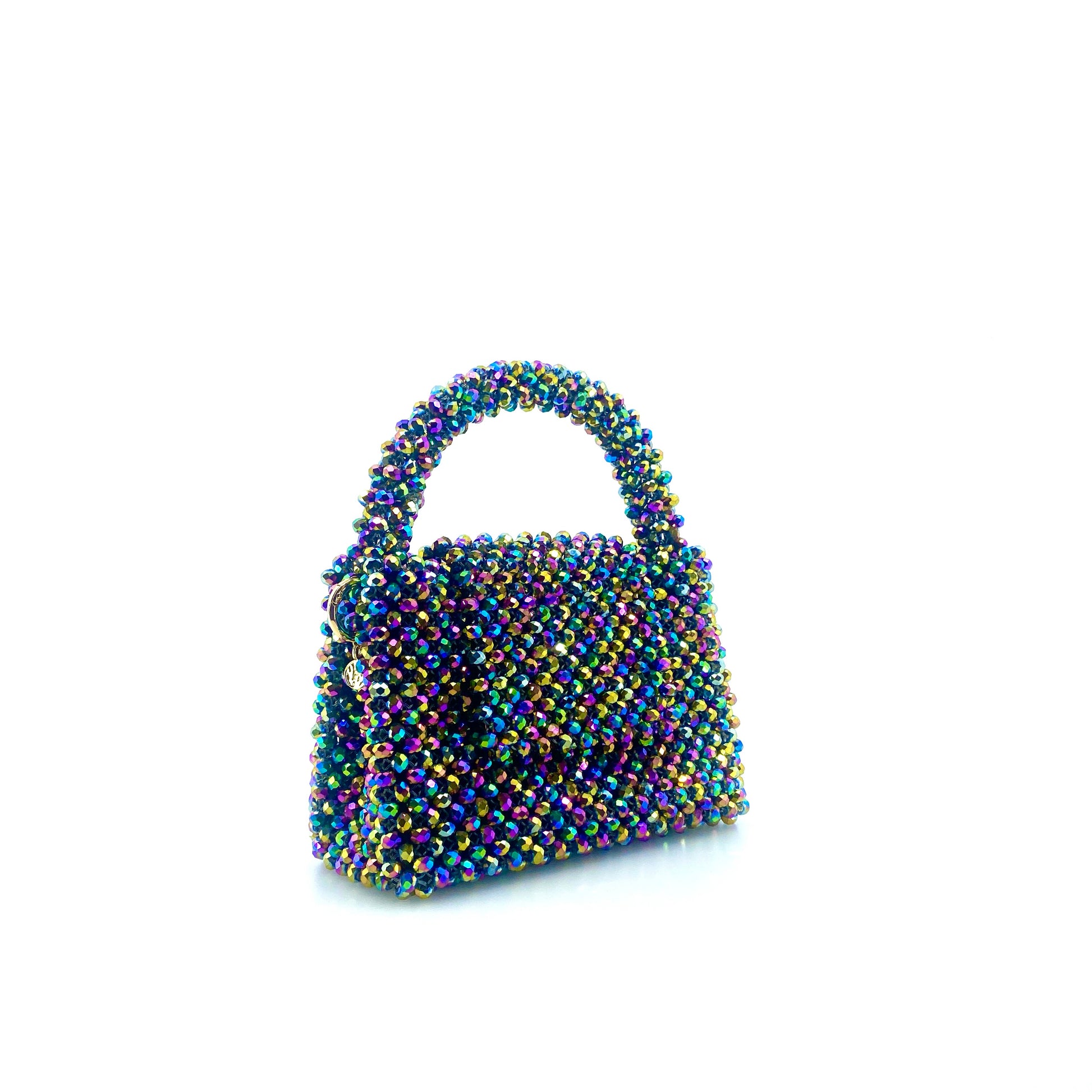 multicoloured rainbow beaded bag. on white background