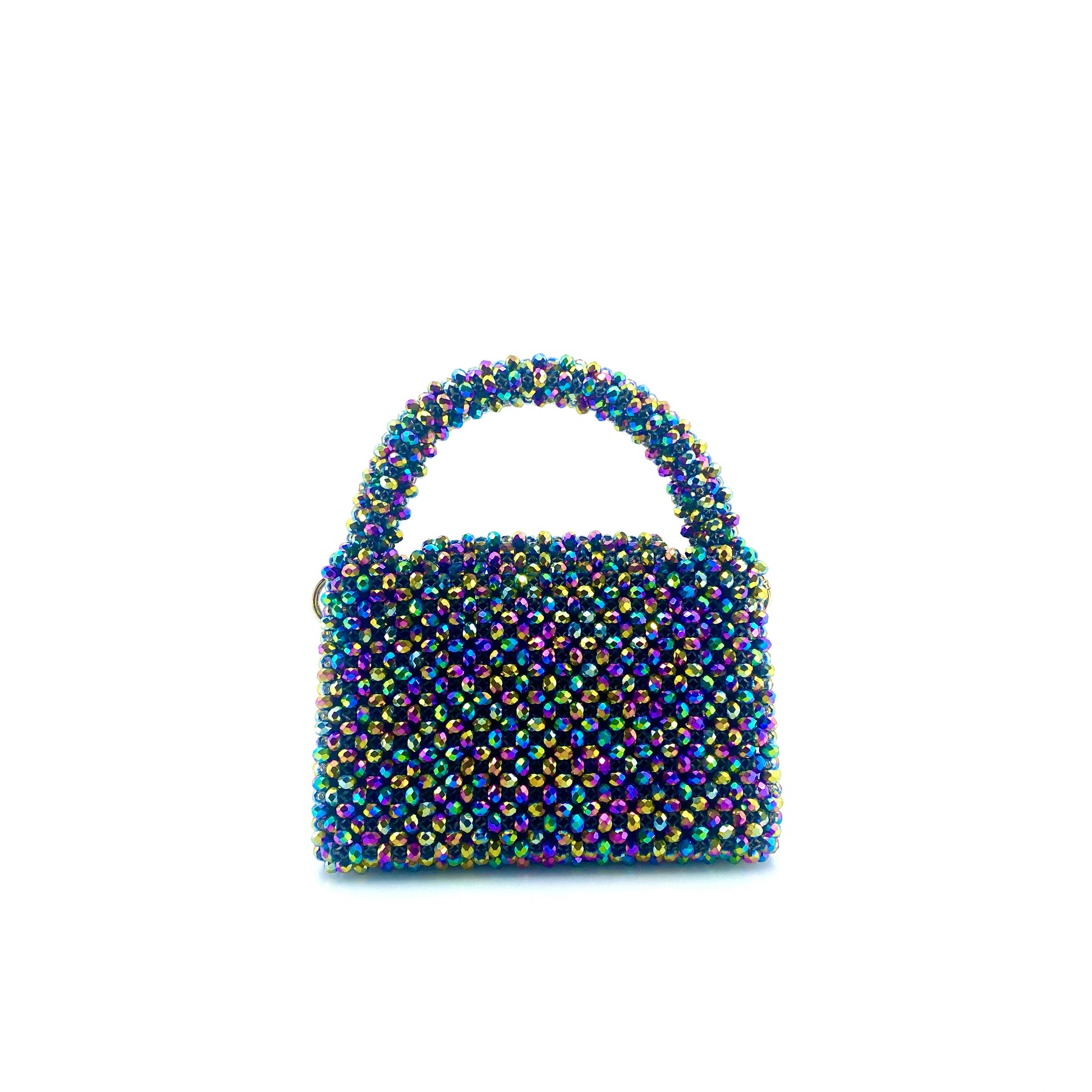 multicoloured rainbow beaded bag. on white background