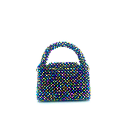 multicoloured rainbow beaded bag. on white background