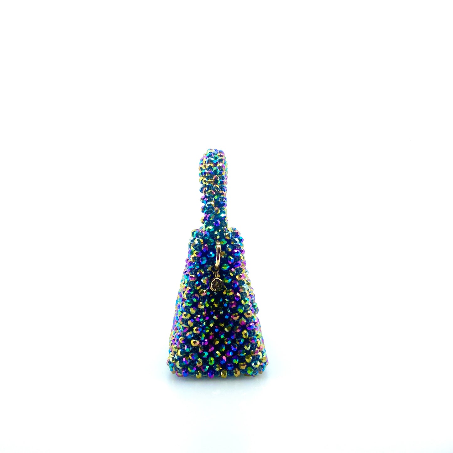 multicoloured rainbow beaded bag. on white background